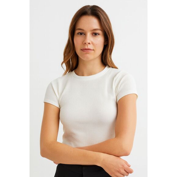 WEWOREWHAT Waffle Cropped Tee White X-Small - Picture 1 of 5